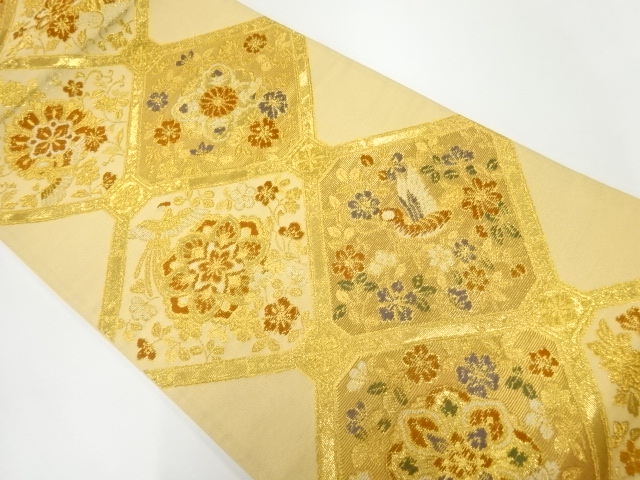 リサイクル　花鳥模様織出し袋帯